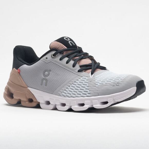 On Running Shoes - On Cloudflyer Glacier Rose Brown Running Shoes Gray Pink Black White Mesh Size 9